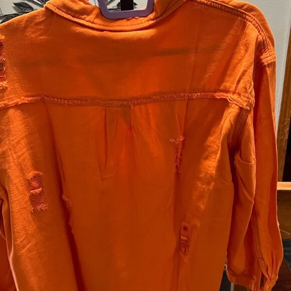 New Orange Distressed HI/Low Button-Up Shirt Great Layering Top. #055 - Picture 7 of 8